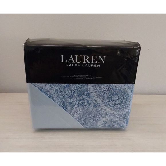 Ralph Lauren LAUREN FLANNEL 100% Cotton Blue BANTRY PAISLEY King Duvet Cover Set - Picture 1 of 10
